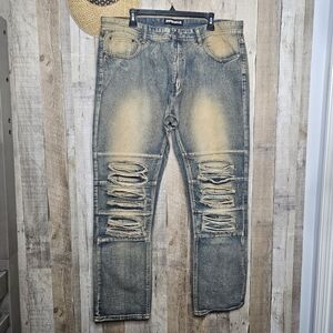 Imperious 40X32 Hip Hop Distressed Denim Jeans Vintage Blue Straight Leg